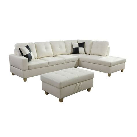 Marthena 2 Piece White Leather Sectional Sofa With Ottoman | Cabinets ...