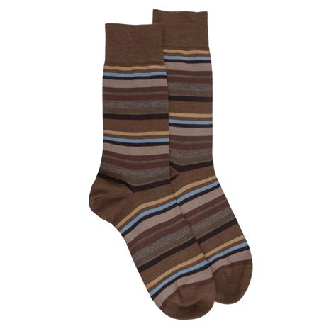 Chaussettes Rayures Fines Multicolores En Laine M Rinos Bois Camel