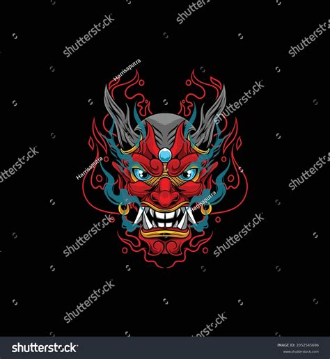 Oni Mask Illustration Japanese Style Drawing Stock Vector (Royalty Free ...