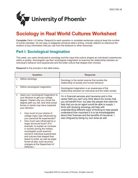 Soc100 V8 Wk1 Sociology In Real World Cultures Worksheet Soc100 V