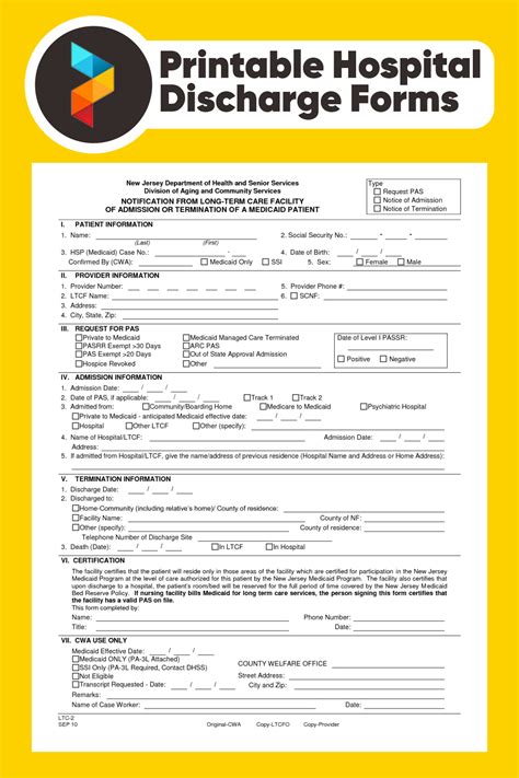 Printable Fillable Hospital Discharge Papers