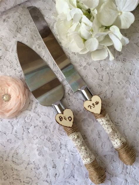 Rustic Cake Knife Set Wedding Accessory Burlap By Therusticcharmer