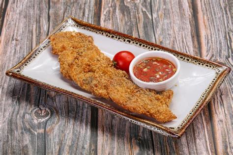 Chicken Schnitzel Meat With Sauce Stock Photo Image Of Gourmet