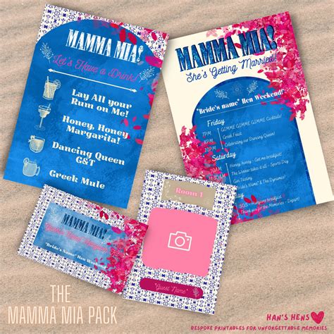 Mamma Mia Theme Hen Party Editable Template Itinerary Cocktail Menu Room Sign And Hangover Kits