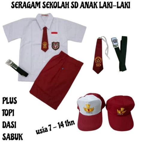 Jual Set Lengkap Seragam Sd Merah Putih Pendek Kelas 1 Sampai 14 Tahun