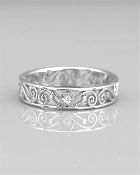 14k White Gold Filigree Women Wedding Ring Set With Diamonds Etsy Israel