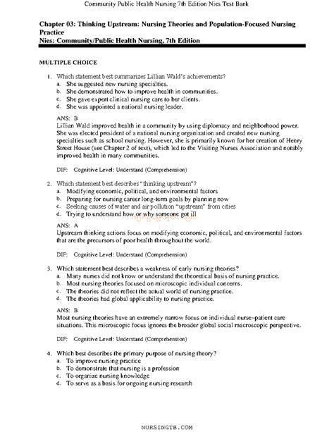 Chapter 03 Study Guide: Upstream Thinking & Nursing Theories in Health