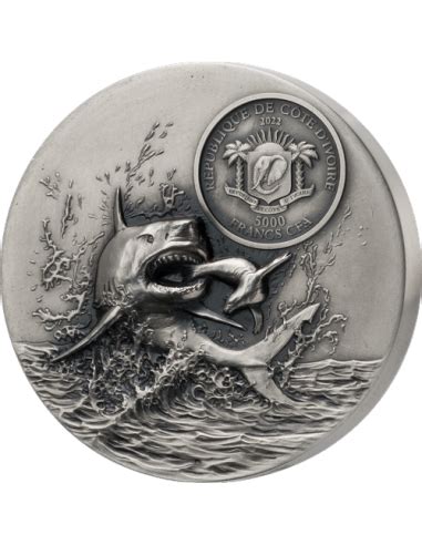 SHARK Predators Series 3 Oz Silver Coin 5000 Francs Ivory Coast 202