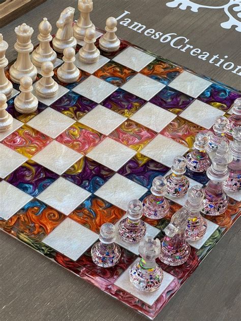 Custom Resin Rainbow Chess Set Etsy Chess Set Chess Board Diy