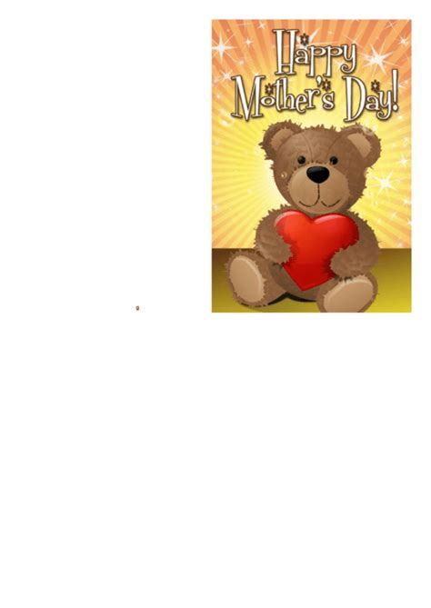 Teddy Bear Mothers Day Card Printable Pdf Download