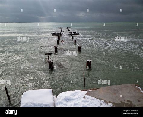 Old Concrete Pier Caspian Sea Kazakhstan Mangistau Region Aktau City