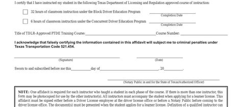 Form Dl 90a Classroom Instruction Driver Education Affidavit