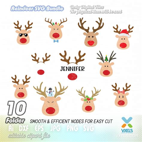 Christmas Reindeer Svg Rudolph Antlers Face Vacation Boy And Girl