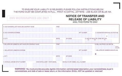 Release Of Liability Dmv Reg Transfer Car Title