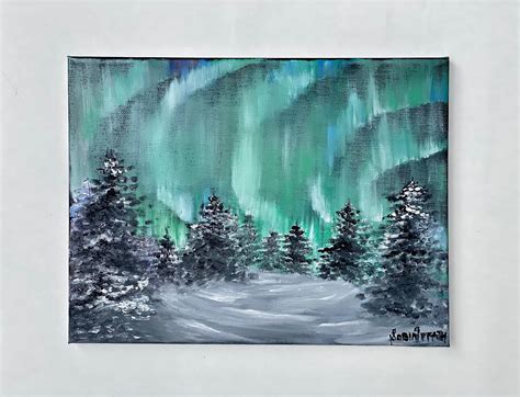 Pintura Al Leo Original De Aurora Borealis Pintura Al Leo Etsy Espa A