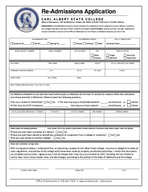 Fillable Online Carlalbert Readmissions Application Docx