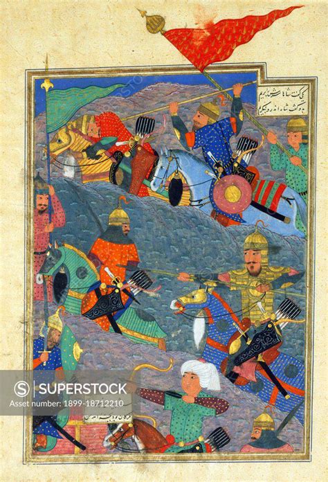 Miniature From A Copy Of Firdawsis Shah Nama The Battle Between Kay