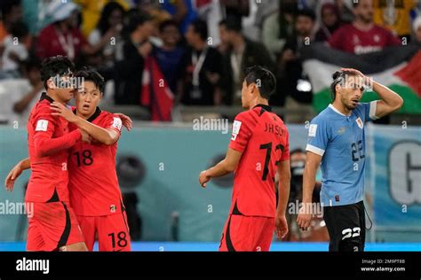 South Korea S Son Heung Min Left Hugs With South Korea S Lee Kang In