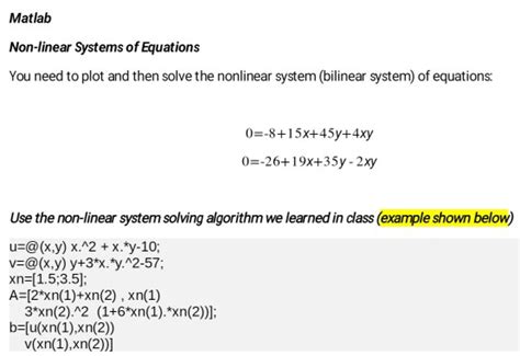 Solved Matlab Non Linear Systems Of Equations You Need To Chegg