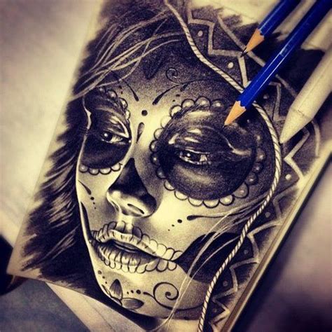 Sexy Sugar Skull Girl Tattoo Sugar Skull Drawing By Randy Engelhard ·