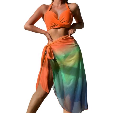 Wnvmwi Womens Piece Tie Dye Bikini Set Swimsuit With Sarongs Cover