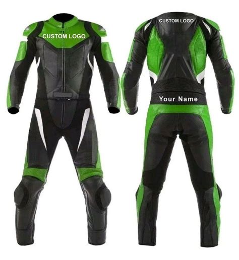 Mens Custom Made Green And Black Motorcycle Racing Biker 100 Cowhide