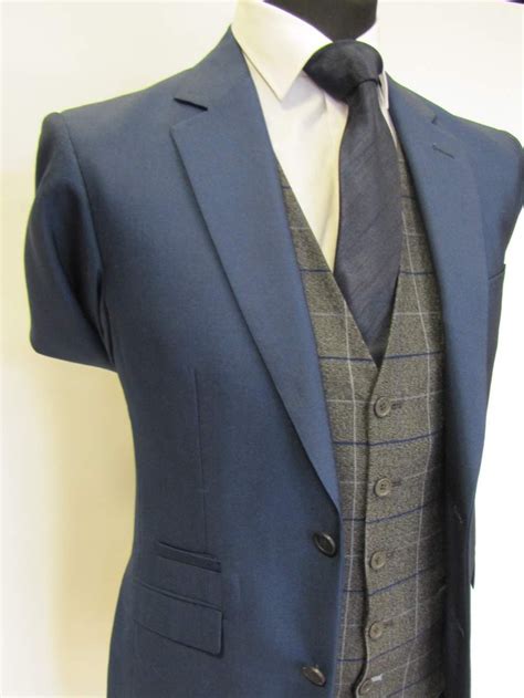 FRENCH BLUE SUIT WITH GREY CHECK WAISTCOAT Dublin Formal Wear