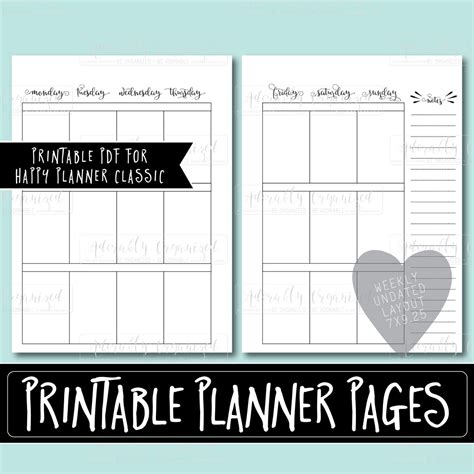 Happy Planner PRINTABLE Weekly Planner Refills / Inserts - PDF 7 X 9.25