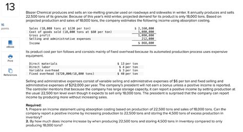 Solved Blazer Chemical Produces And Sells An Ice Melting Chegg