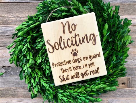 No soliciting dog sign Funny no soliciting signs Protective | Etsy