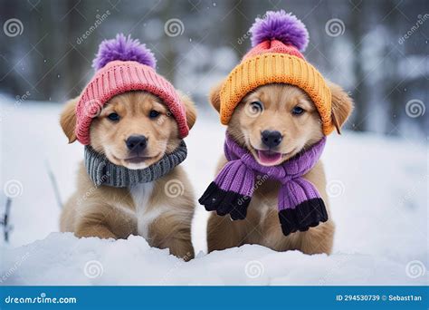 Cute Dogs Decked Out In Stylish Clothes Playfully Explore A Snowy