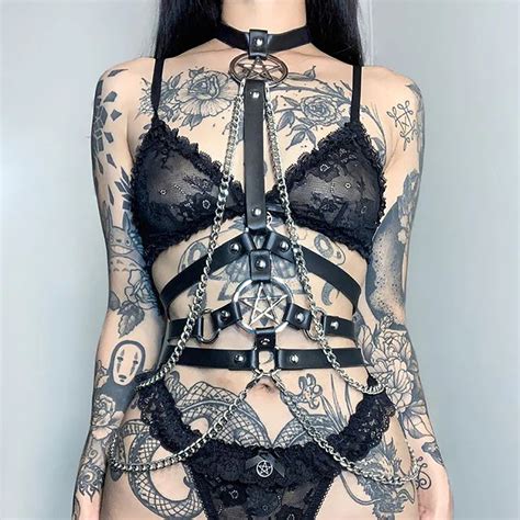 Gothic Leather Chest Harness Women Lingerie Harness Body Bondage Gothic Suspender Bra Cage Waist