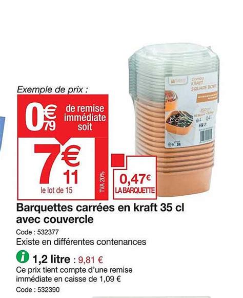 Promo Barquettes Carr Es En Kraft Cl Avec Couvercle Chez Promocash