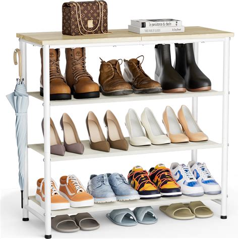 Homidec Shoe Rack Tier Shoe Storage Shelves With Wooden Top Shoe