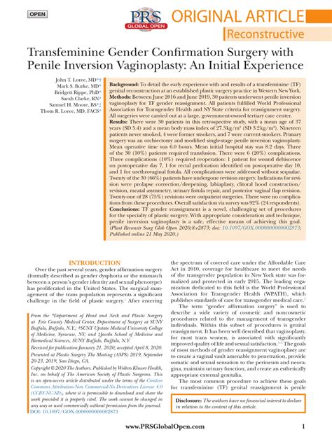 Pdf Transfeminine Gender Confirmation Surgery With Penile Inversion