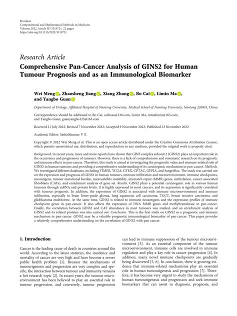 Pdf Comprehensive Pan Cancer Analysis Of Gins2 For Human Tumour