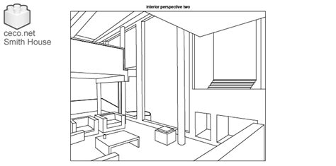 Autocad drawing Smith House interior perspective two Richard Meier dwg