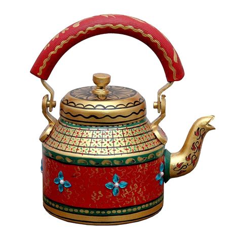 Ihandikart Hand Painted Designer Aluminium Kettle For Tea Coffee Home