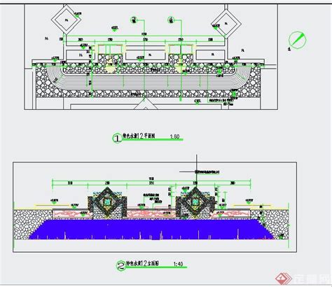 园林景观水景喷泉墙设计cad施工图