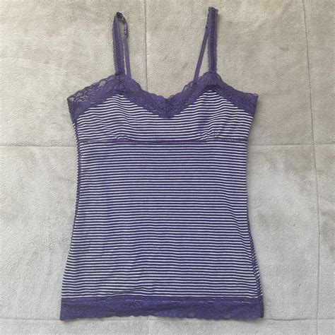 Y K S Purple White Striped Dainty Lace Trim Depop