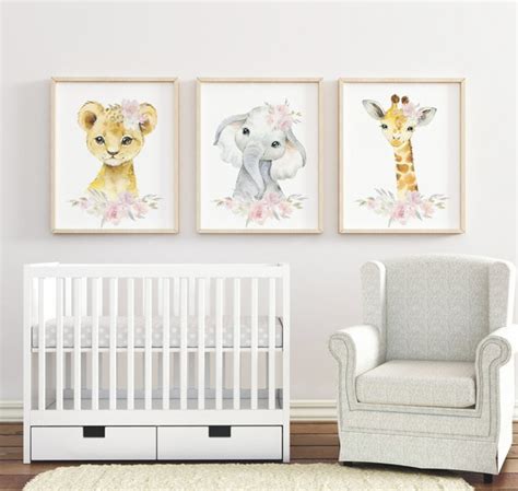 Quadro Infantil Menina Animais Safari Em Aquarela Elo7