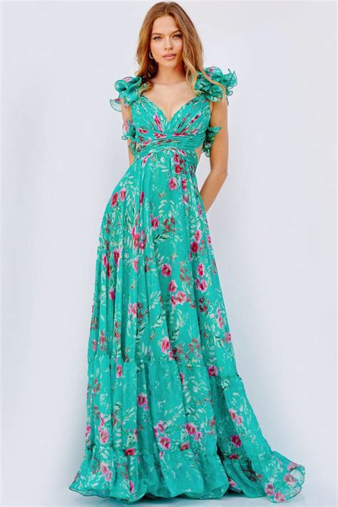 Jovani 23321 Long Floral Print Chiffon Prom Dress The Dress Outlet