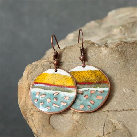 Copper Enamel Earrings Etsy