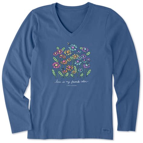 Women S Realaxed Love Daisy Bee Long Sleeve Crusher Vee Life Is Good