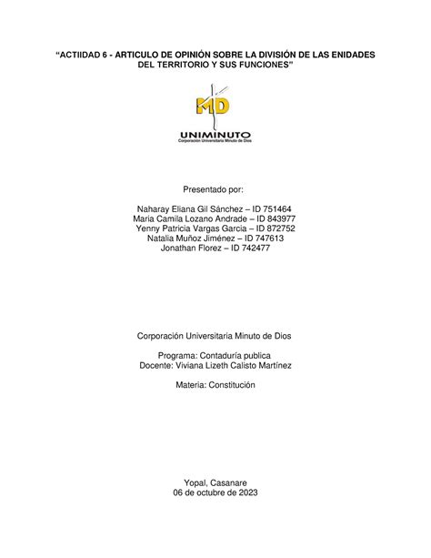 Actiidad 6 - Articulo DE Opinión Sobre LA División DE LAS Enidades DEL