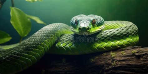 Green Venomous Snake on the Tree Stock Image - Image of poisonous ...