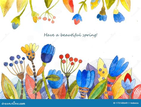 Watercolor Card With Flowers. Spring Background. Royalty-Free Stock Photography | CartoonDealer ...