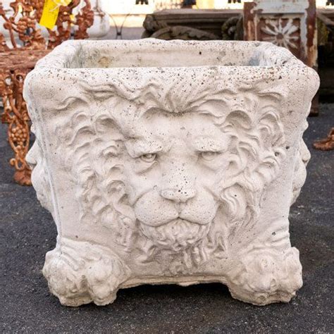 Large Concrete Planter With Lion Faces In Large Concrete