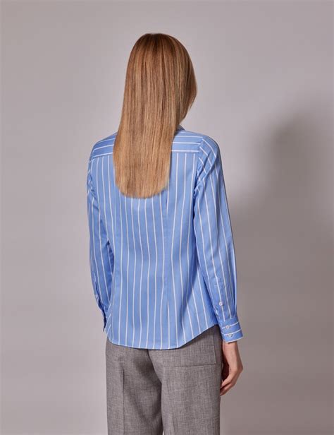 Women S Executive Blue White Stripe Semi Fitted Shirt Hawes And Curtis