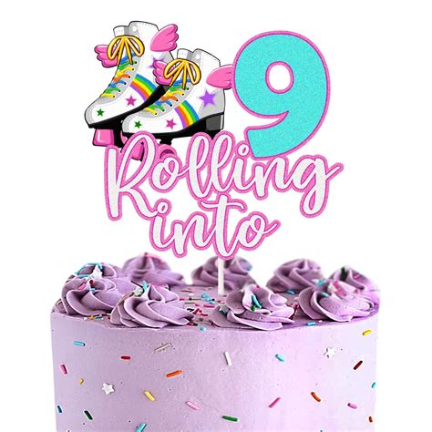 Buy Lecakto Rolling Into 9 Cake Topper Throwback Happy 9th Birthday Cake Topper Cheers To